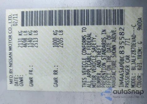 2011 Nissan Maxima 3.5 Sv from USA, damaged, VIN 1N4AA5AP0BC835582